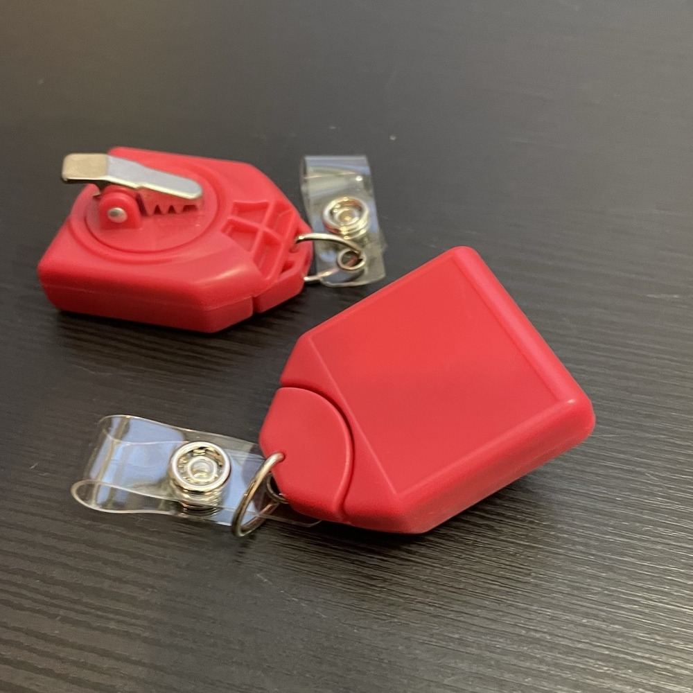✅Lot 2X Red Retractable Badge Reel Clips ID Card Holder Swivel Alligator#️⃣